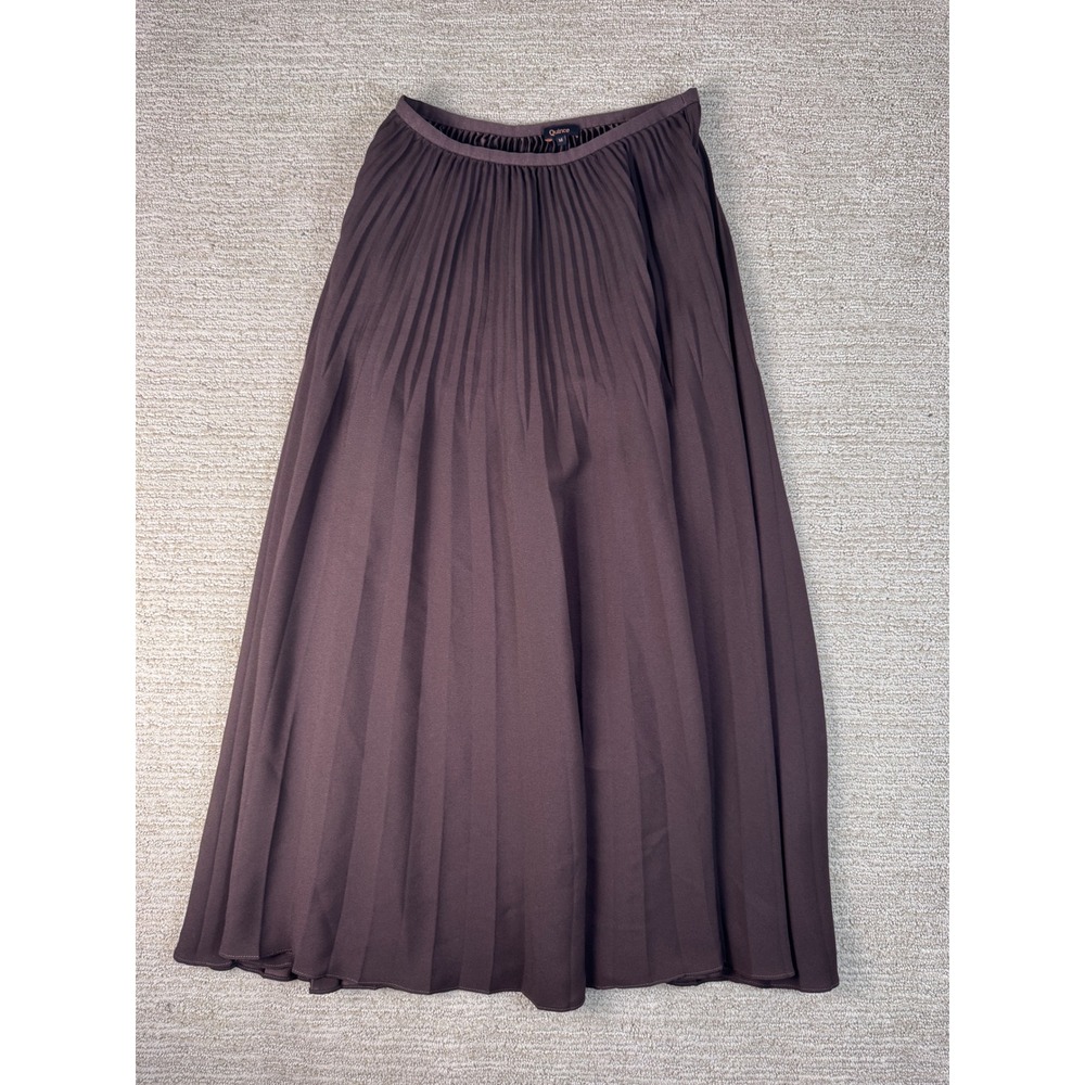 Quince Pleated Matte Midi Skirt Coffee Bean Brown Recycled Polyester Womens M